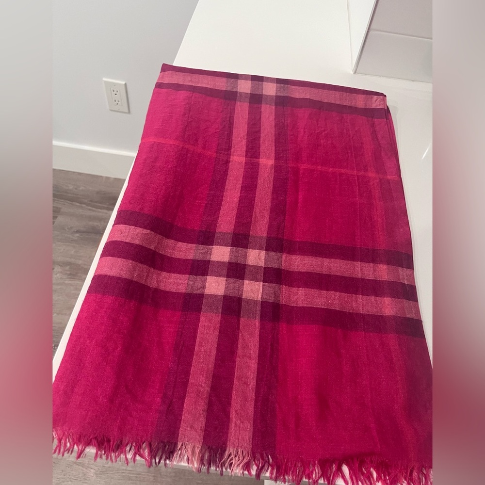 Burberry Pink and Red Plaid Scarf